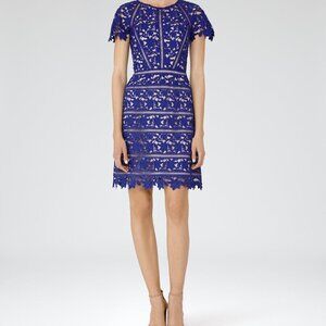Reiss Royal Blue Lace Overlay Dress with Nude Lining Size 6